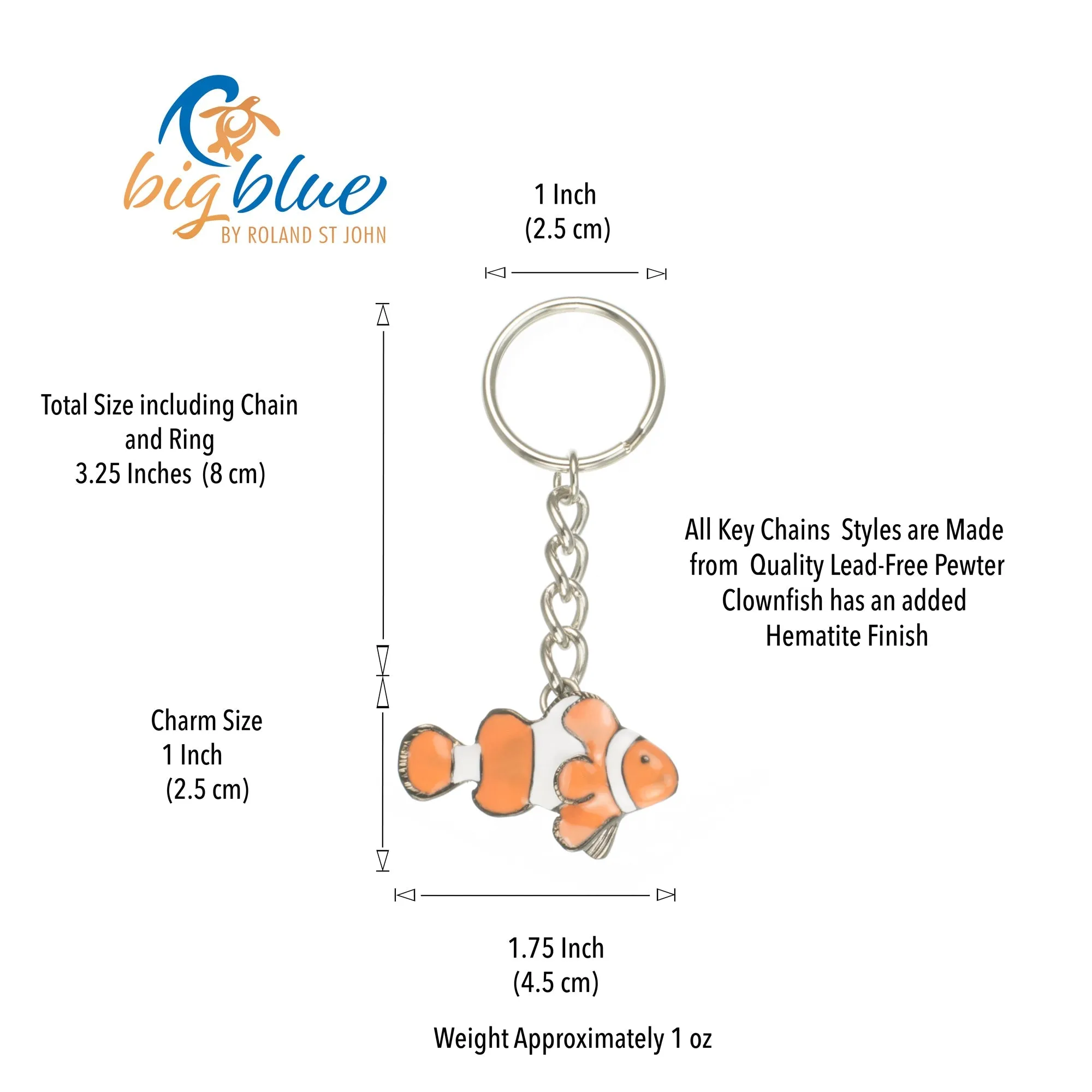 Clown Fish Keychain for Women and Teens-Key Chain Gift for Women, Clown Fish Key Ring, Clown Fish Charm, Gifts for Ocean Lovers, Pewter Keychains