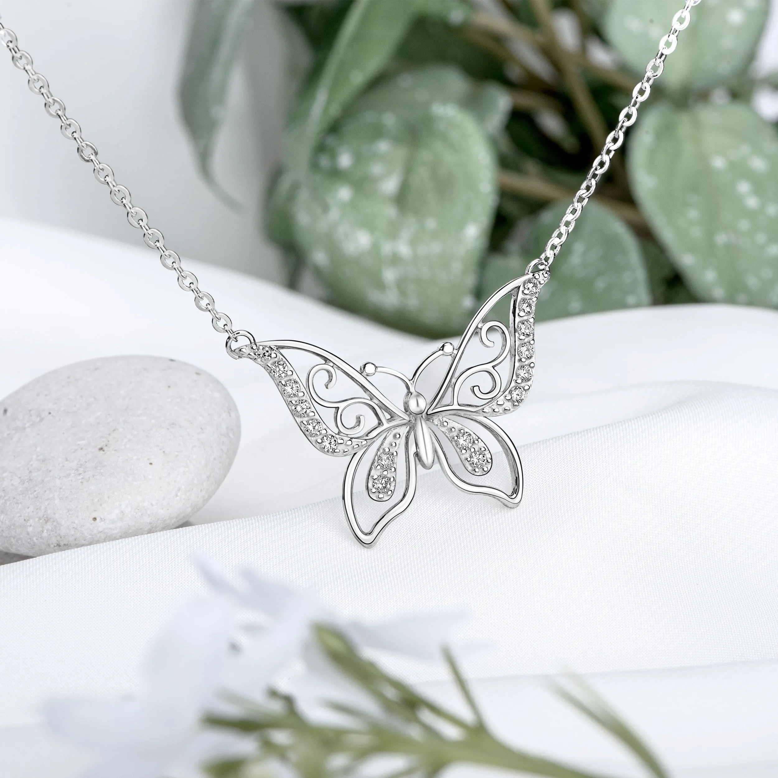 CZ Butterfly Necklace Sterling Silver