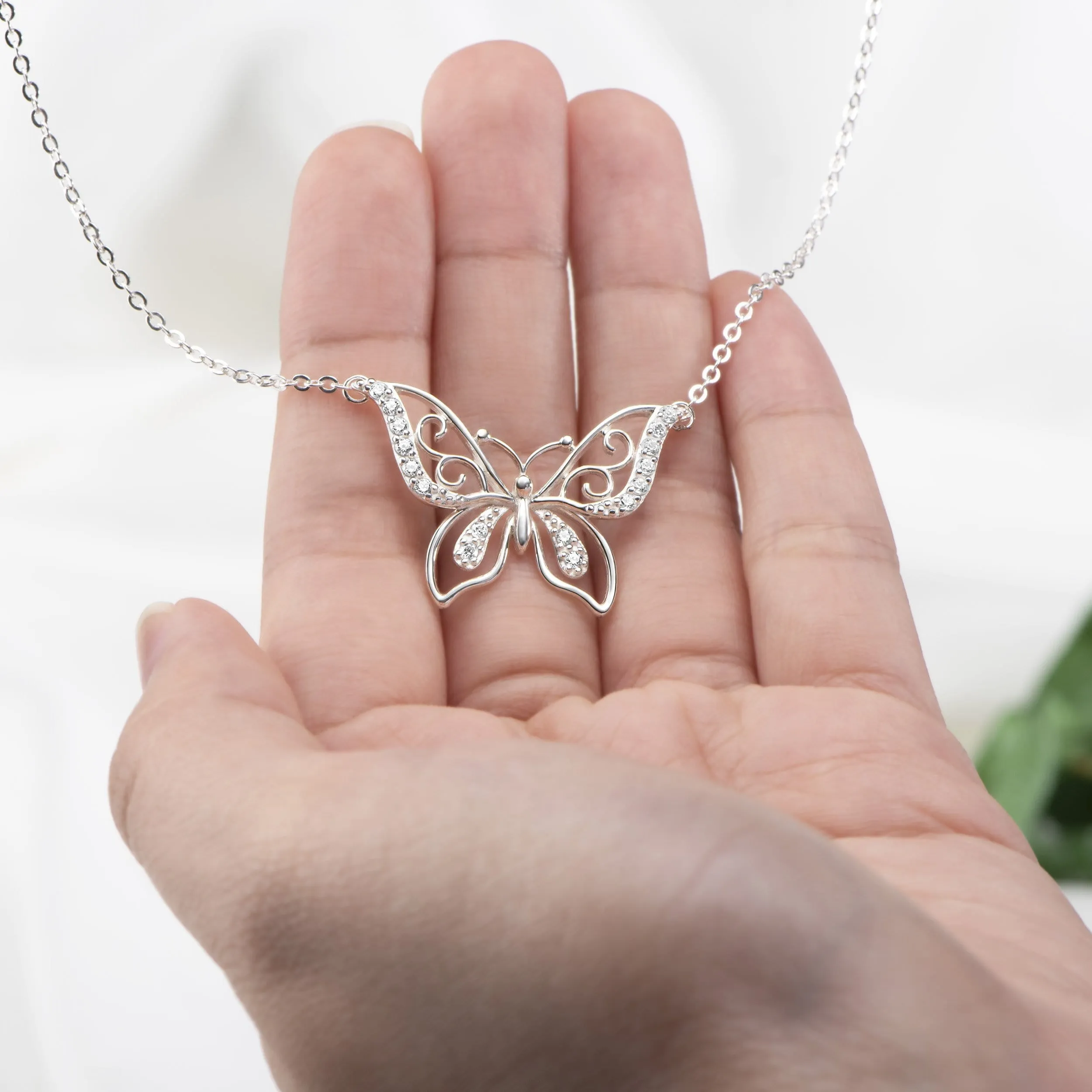 CZ Butterfly Necklace Sterling Silver