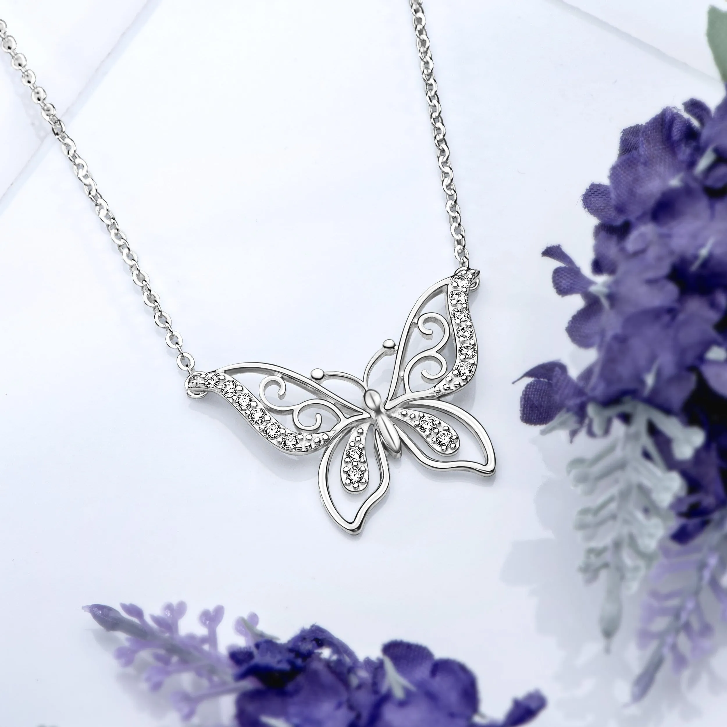 CZ Butterfly Necklace Sterling Silver