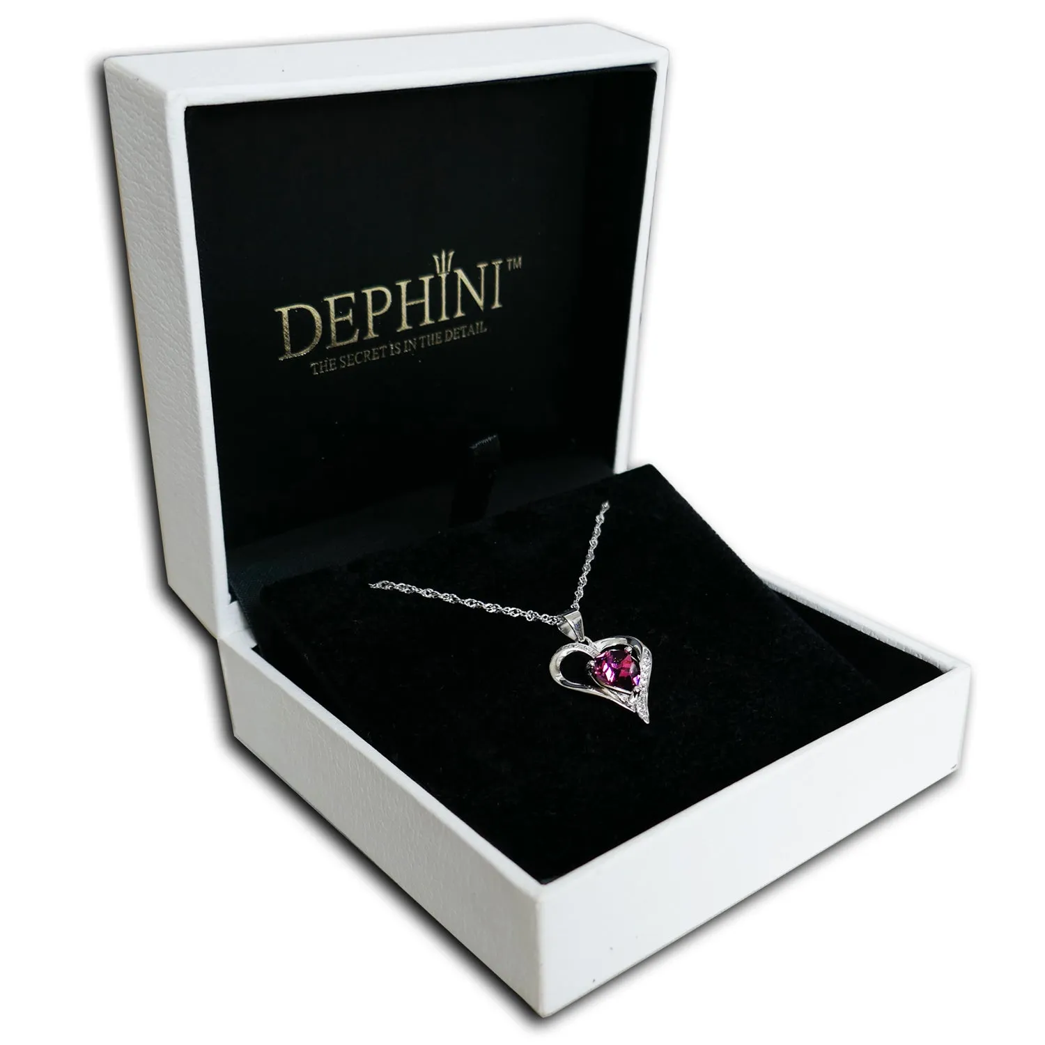 DEPHINI Pink Heart Necklace - 925 Sterling Silver Pendant CZ Crystal