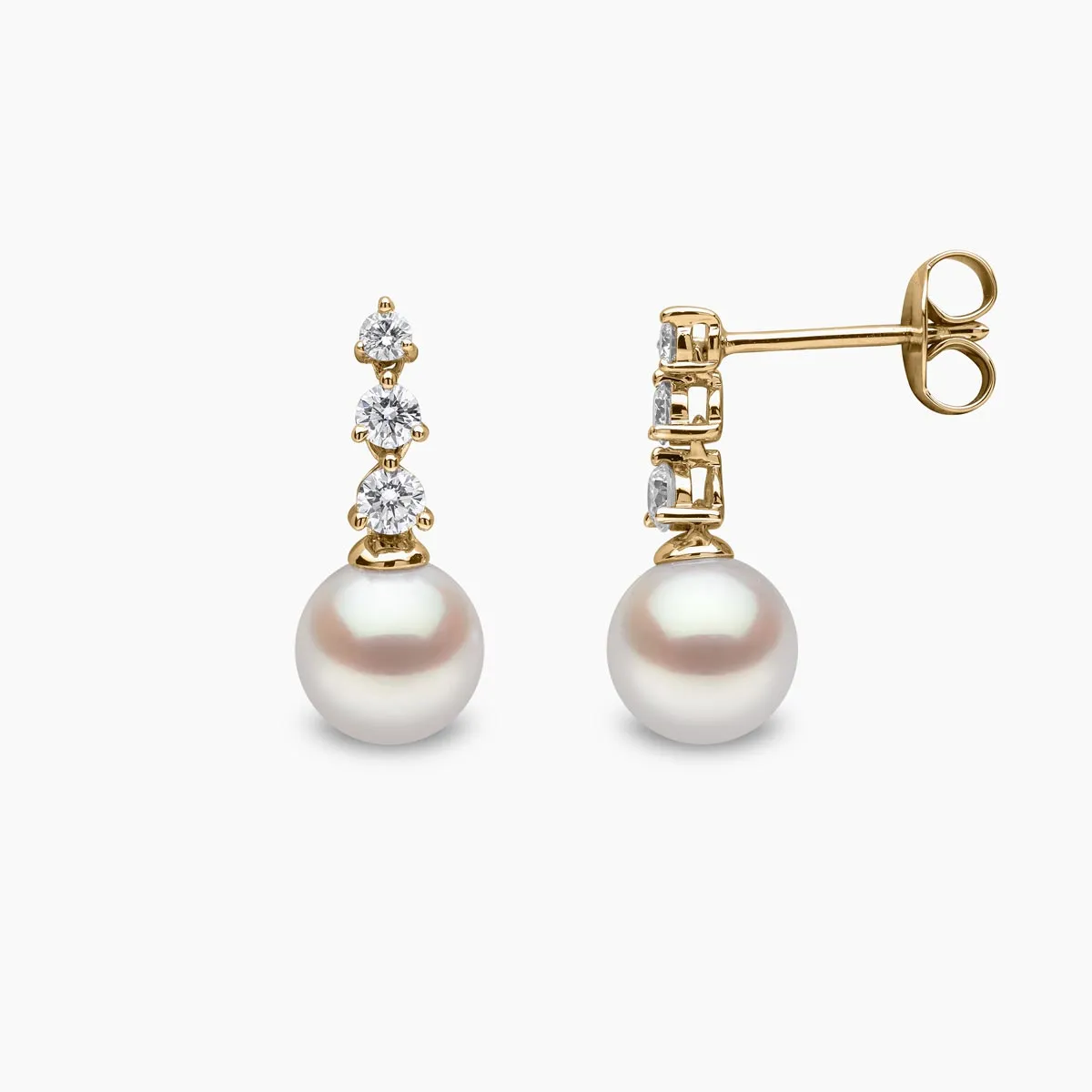 Diamond Classic 18K Gold Akoya Pearl Diamond Drop Earrings