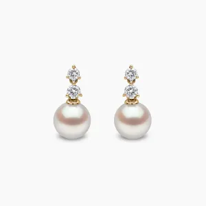 Diamond Classic 18K Gold Akoya Pearl Double Diamond Earrings