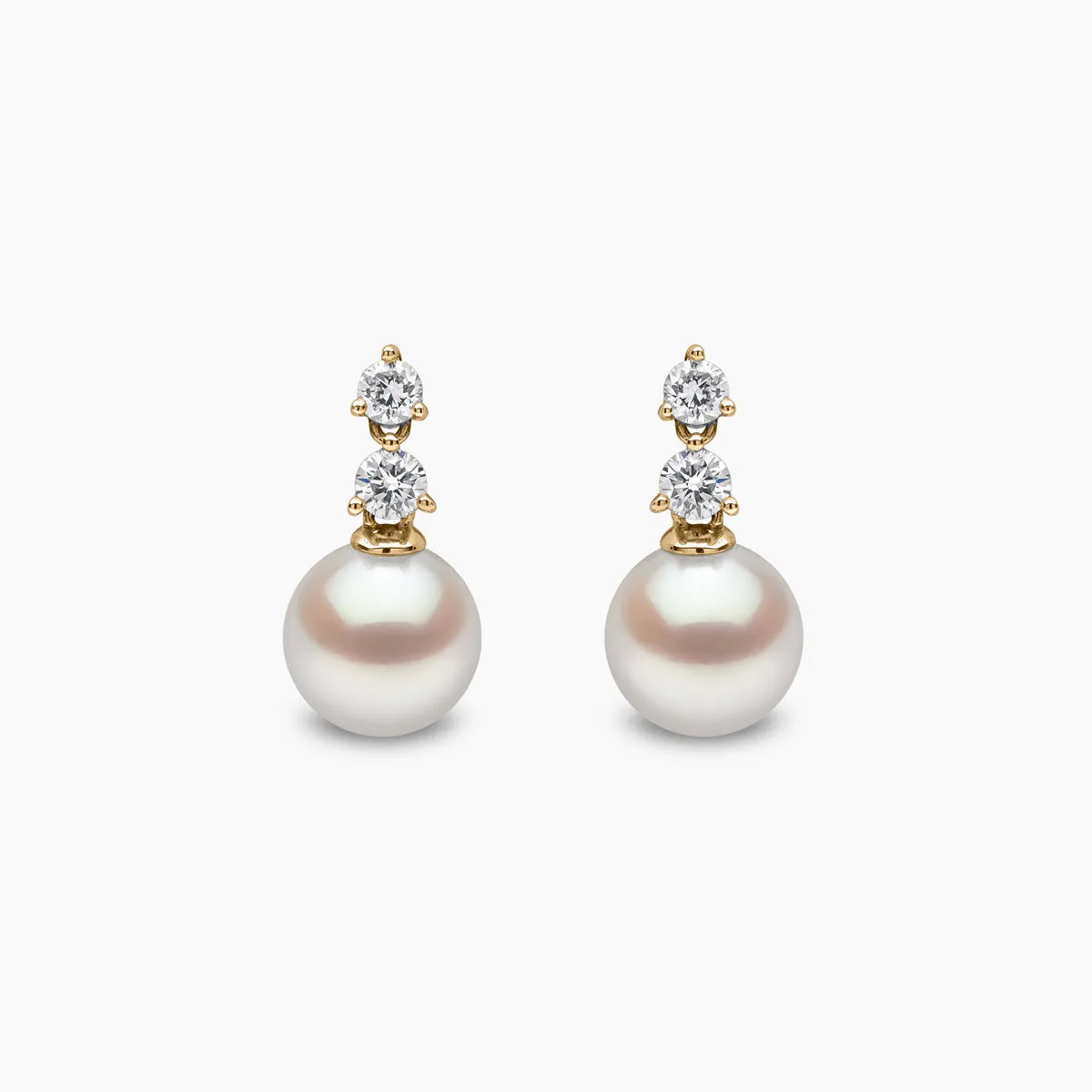 Diamond Classic 18K Gold Akoya Pearl Double Diamond Earrings