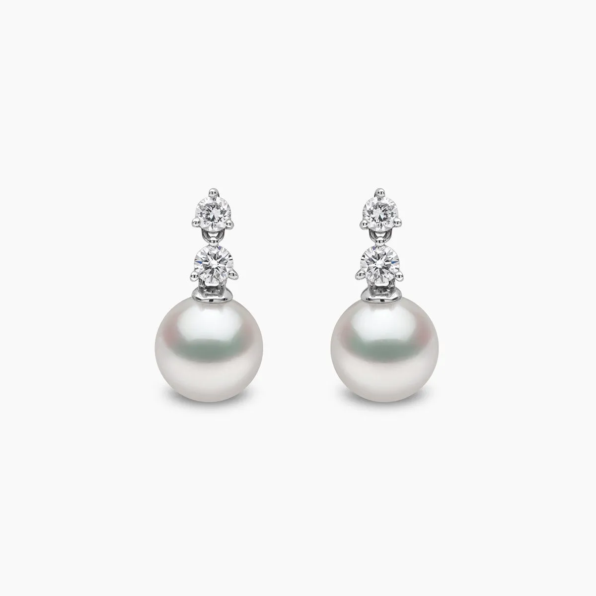 Diamond Classic 18K Gold Akoya Pearl Double Diamond Earrings