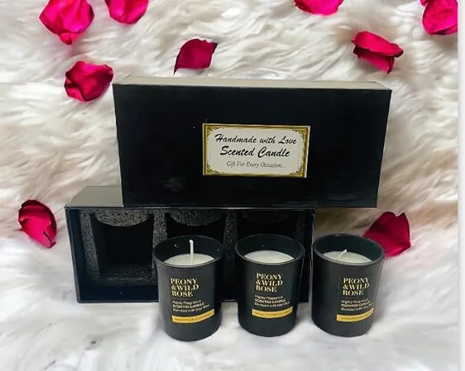 ELEGANTE HOMEZ Black Box with 3 Shot Glass Jar Pure Soy Wax Scented Candle for Home Decorations