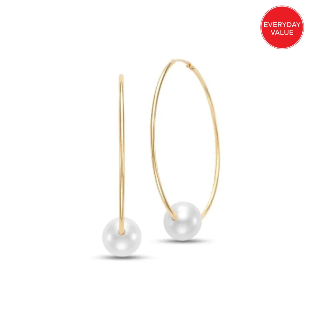 Everyday Value: 14K Gold Endless Hoop Floating Pearl Earrings