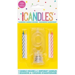 Flashing Number "9" Candle Holder with Birthday Candle (1ct)