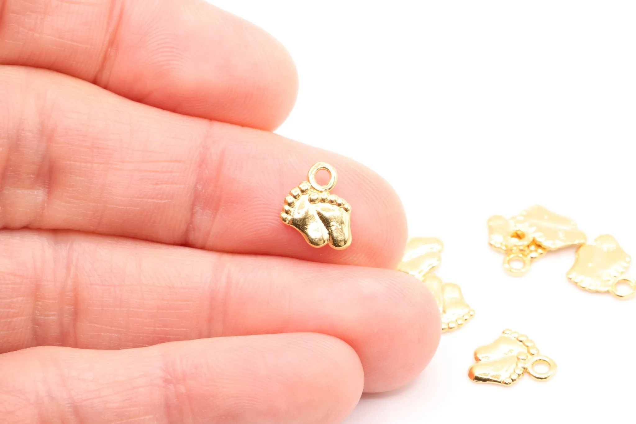 Gold Baby Feet Charm, 14K Solid Gold, Baby Footprint, Jewelry Making Charms