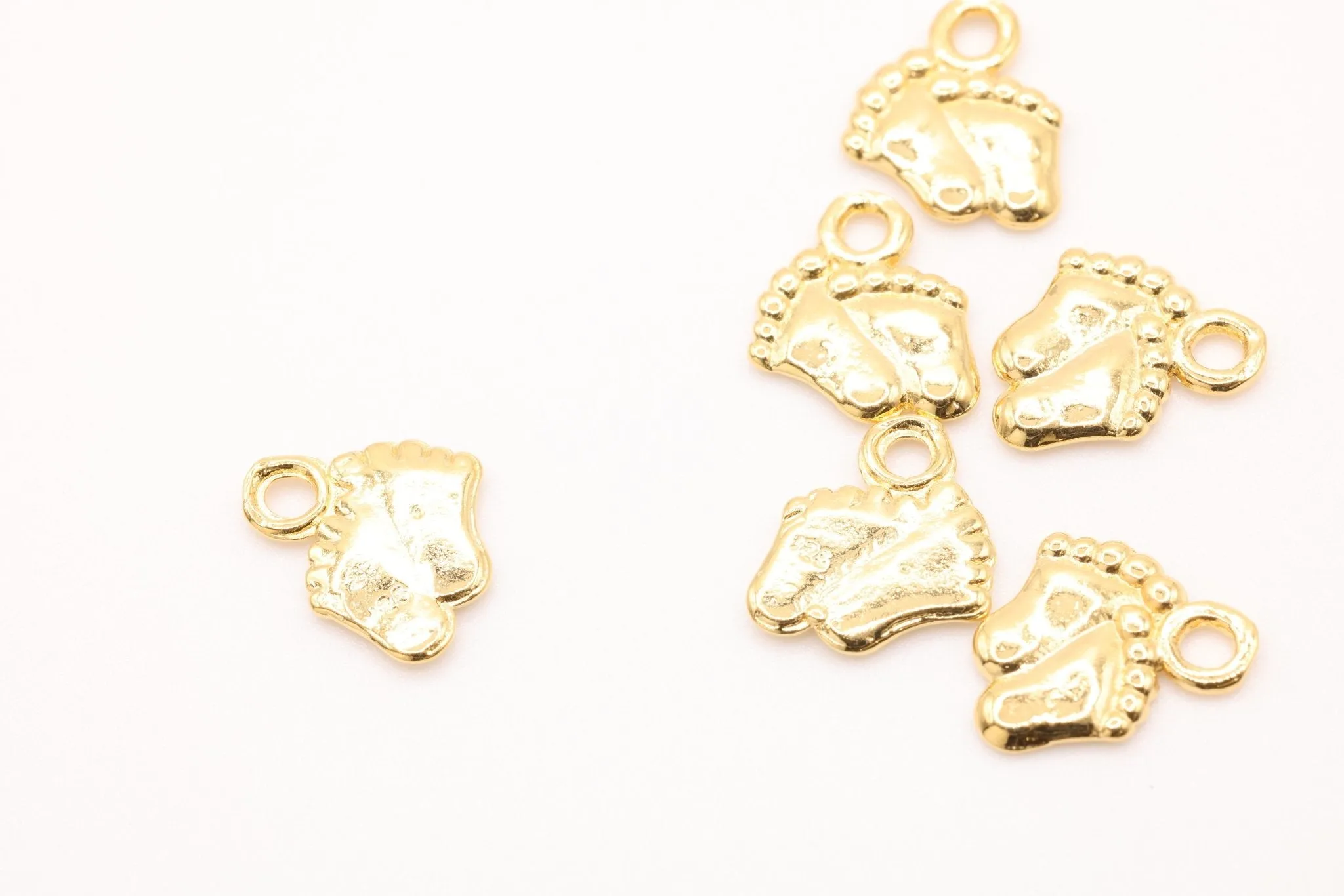 Gold Baby Feet Charm, 14K Solid Gold, Baby Footprint, Jewelry Making Charms