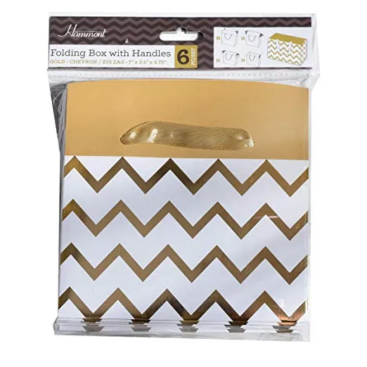 Gold Chevron Paper Gift Bag Box 12 Pack 7"x 3.5"x 4.75"