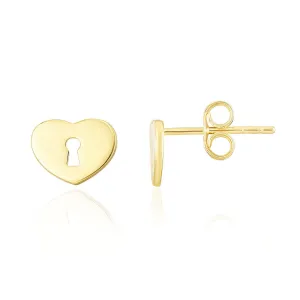 Gold Heart Padlock Stud Earrings