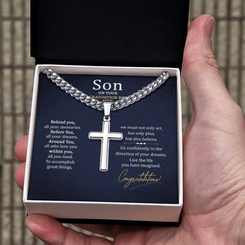 Graduation Gifts for Son from Mom - Graduation Gifts for Boys Cross Cuban Link Chain