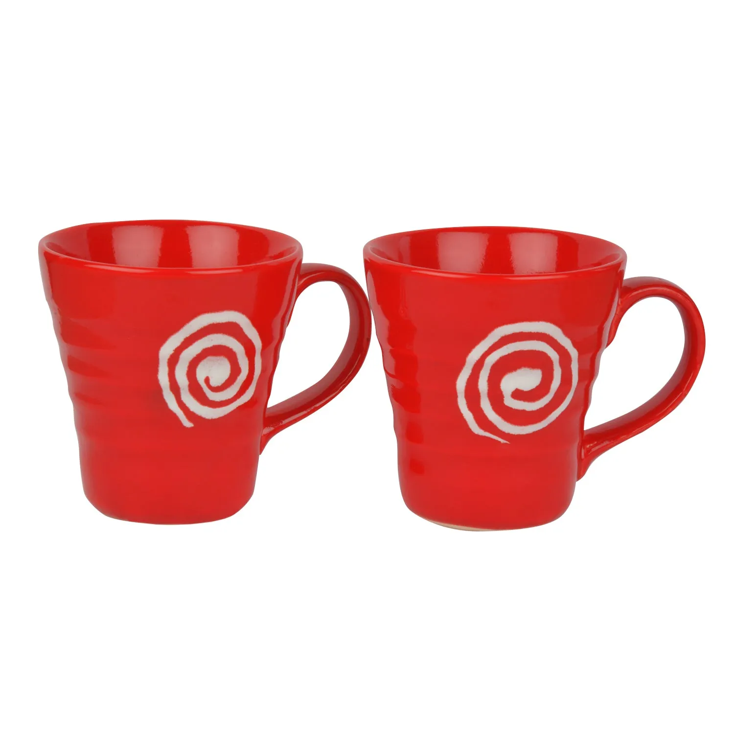 Hand Glazed Ceramic Milk Mugs (300 ml, Set of 2, Red)