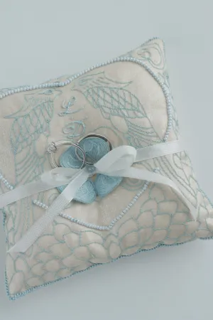 Handmade Wedding Ring Pillow with Birds and Floral Design