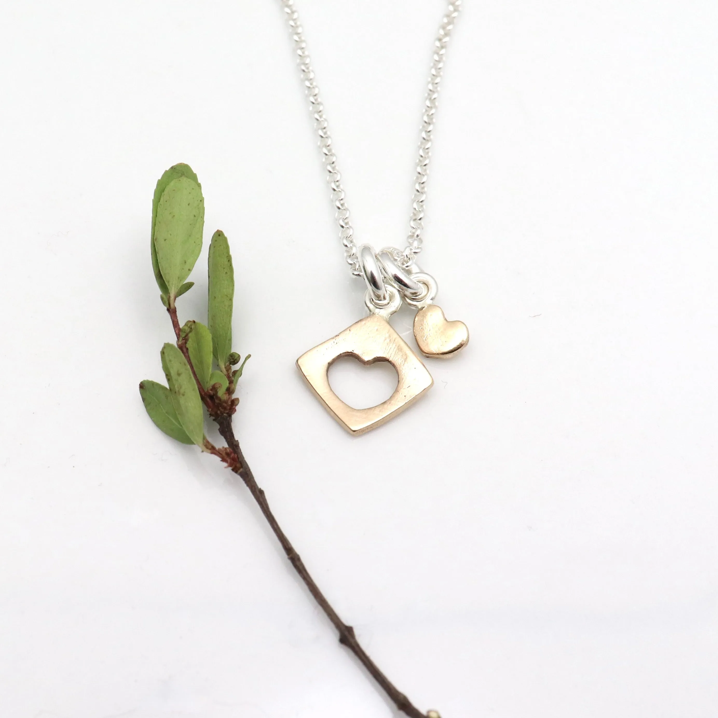 HEART Collection: Cutout Heart & Petite Heart Necklace - Gold