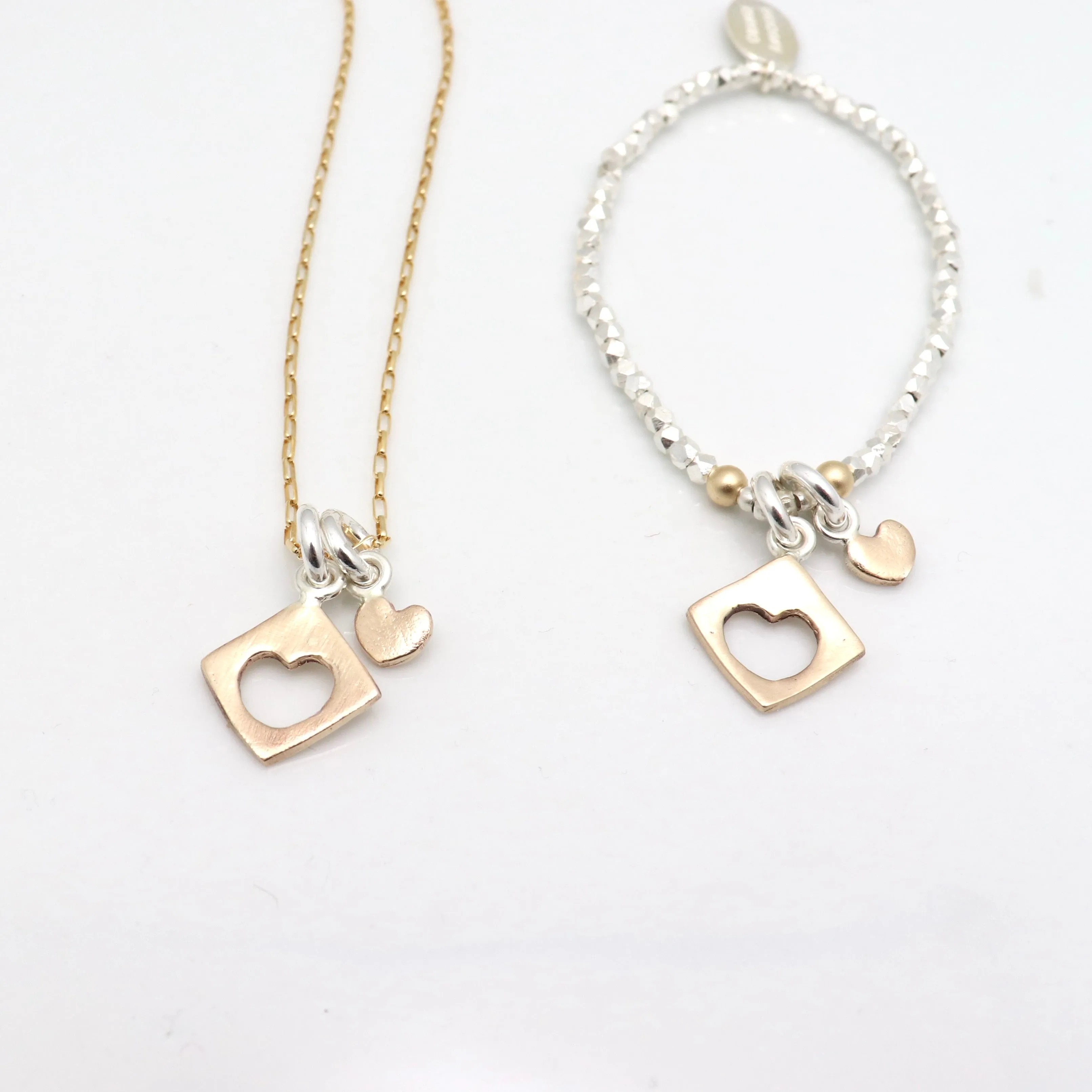 HEART Collection: Cutout Heart & Petite Heart Necklace - Gold