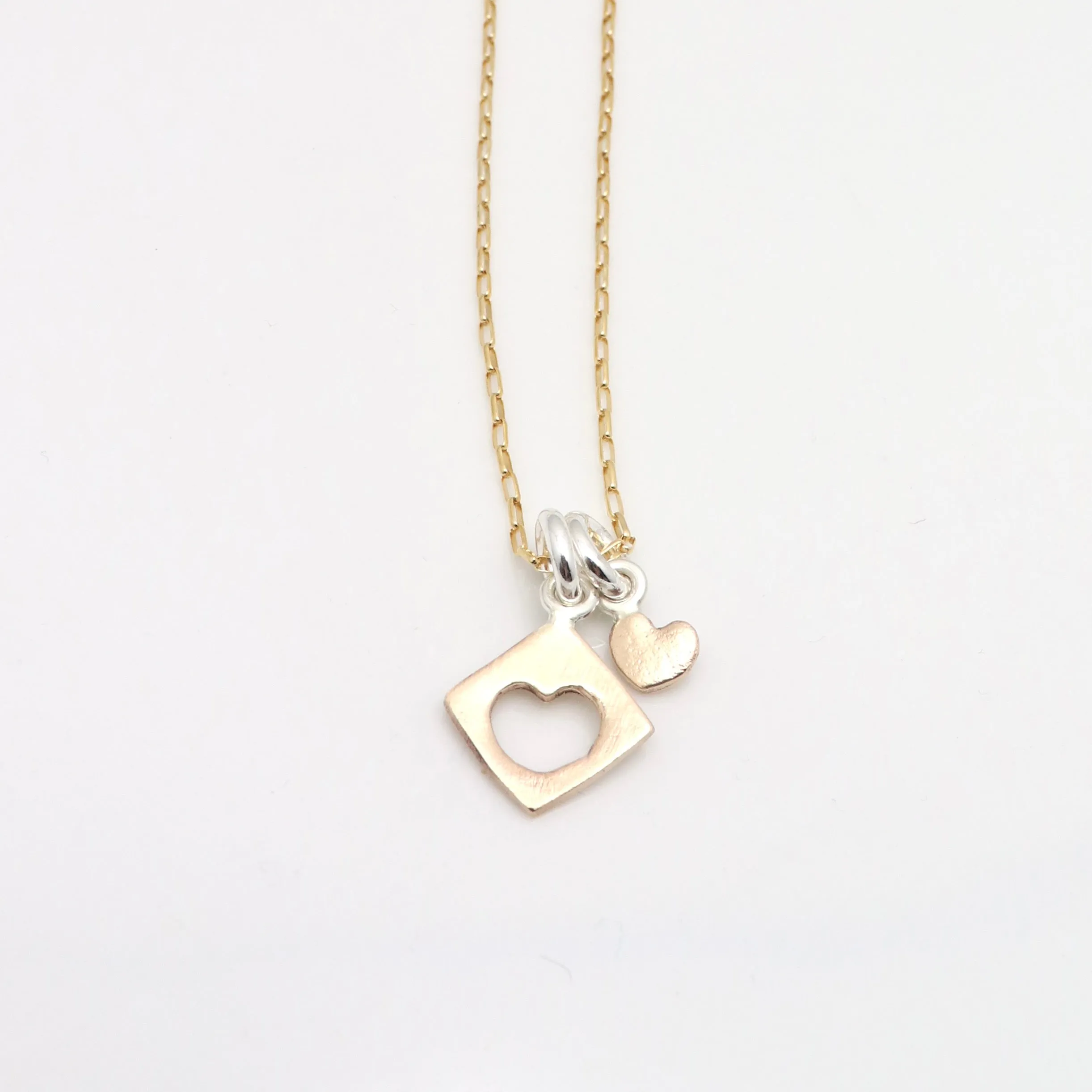 HEART Collection: Cutout Heart & Petite Heart Necklace - Gold