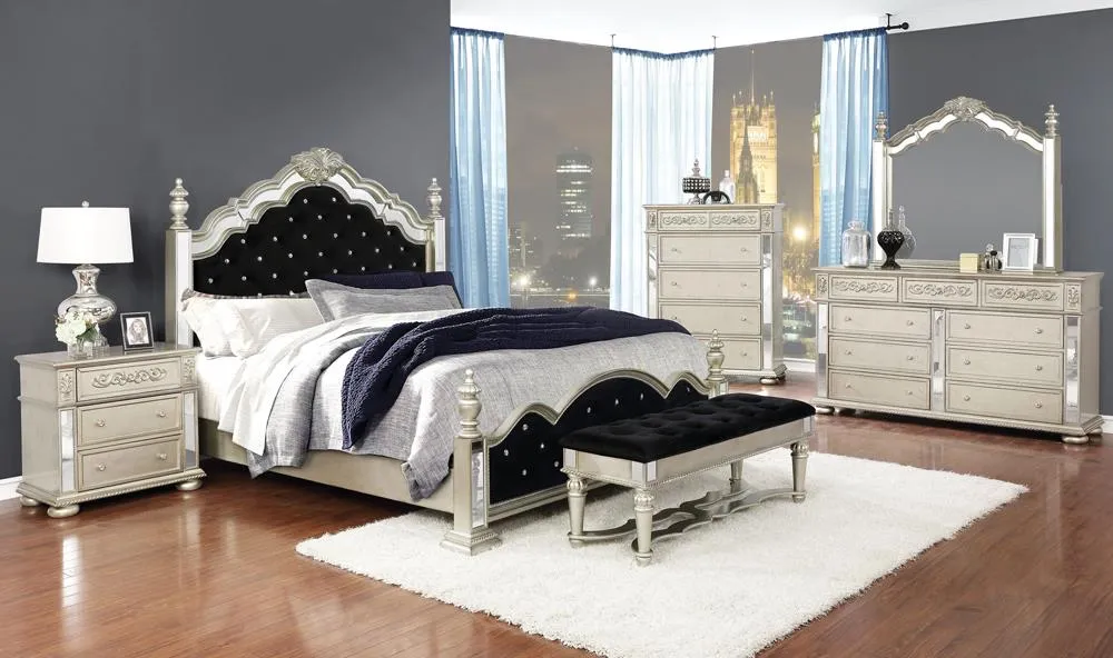 Heidi 4-piece Queen Tufted Upholstered Bedroom Set Metallic Platinum