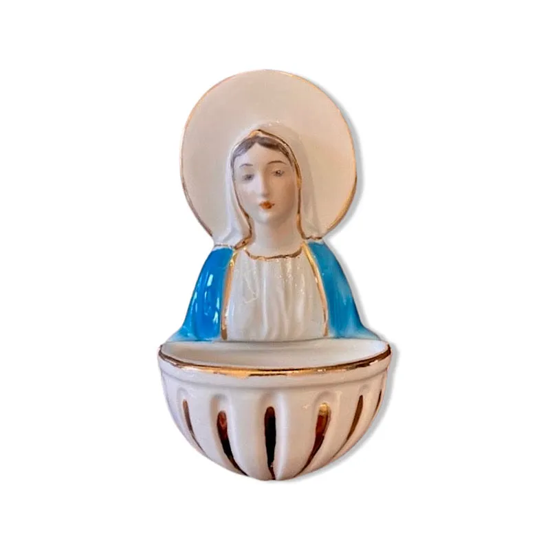 Holy Water Font: Mary with 12 Karat Gold - 7" x 4"