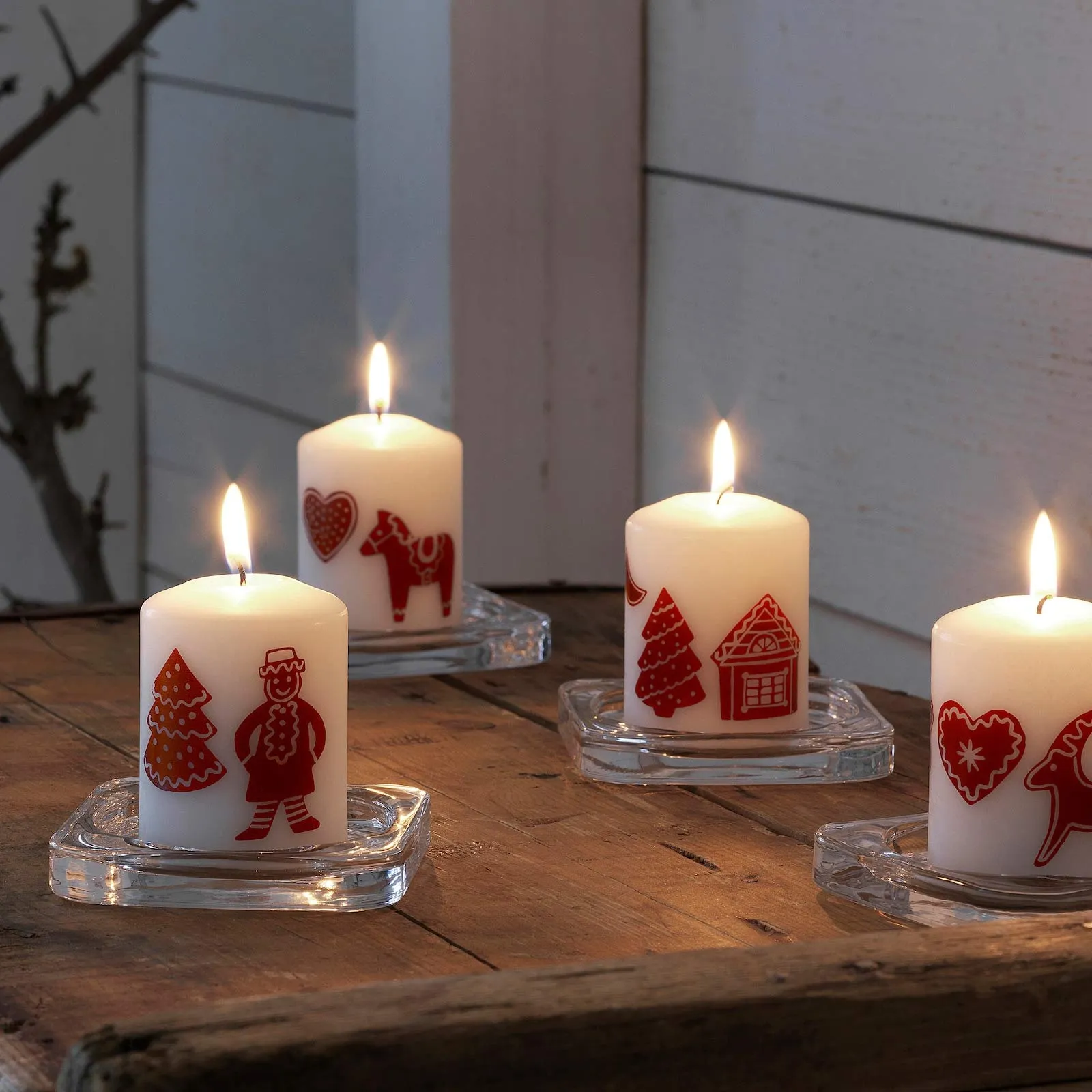 Ikea Unscented Block Candle, Gingerbread Pattern White/red8 cm (3 ¼")