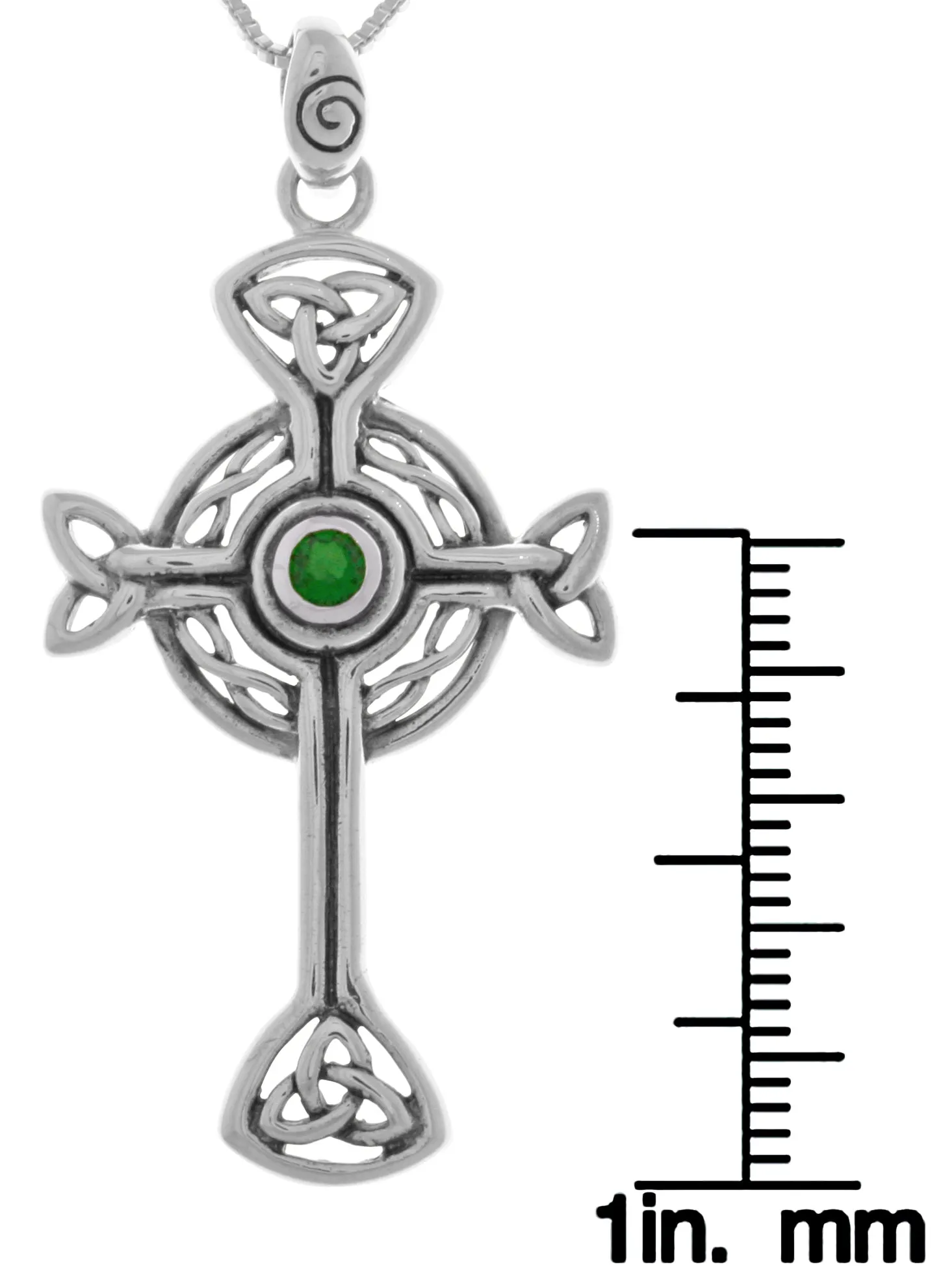 Jewelry Trends Sterling Silver Celtic Trinity Circle of Life Cross Pendant with Green Glass on 18 Inch Box Chain Necklace