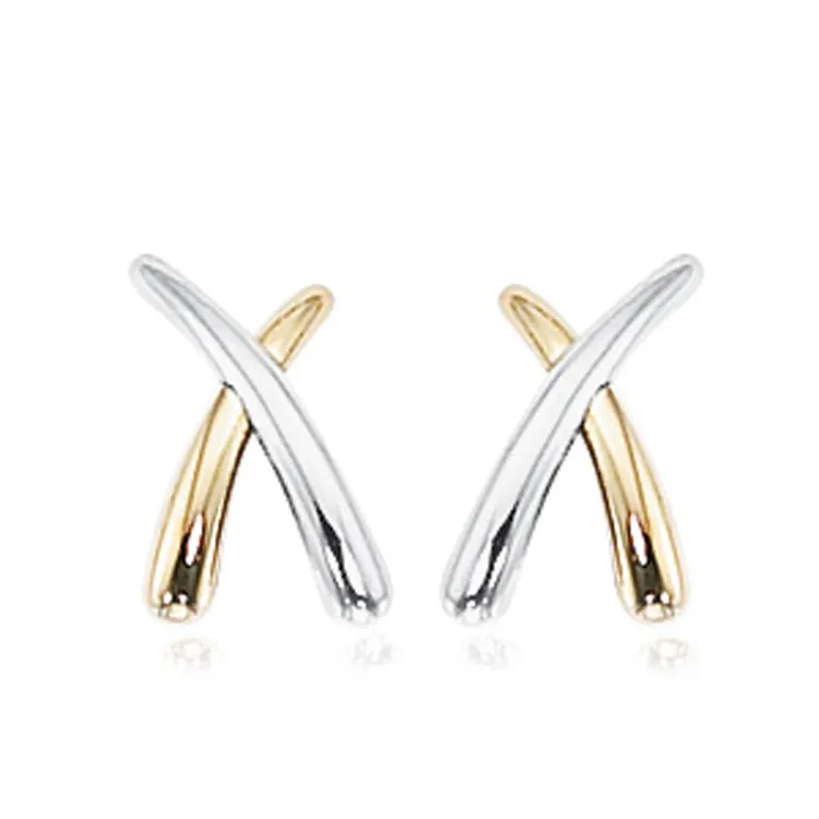 Kiss "X" Post earrings, 14Kt, Two Tone