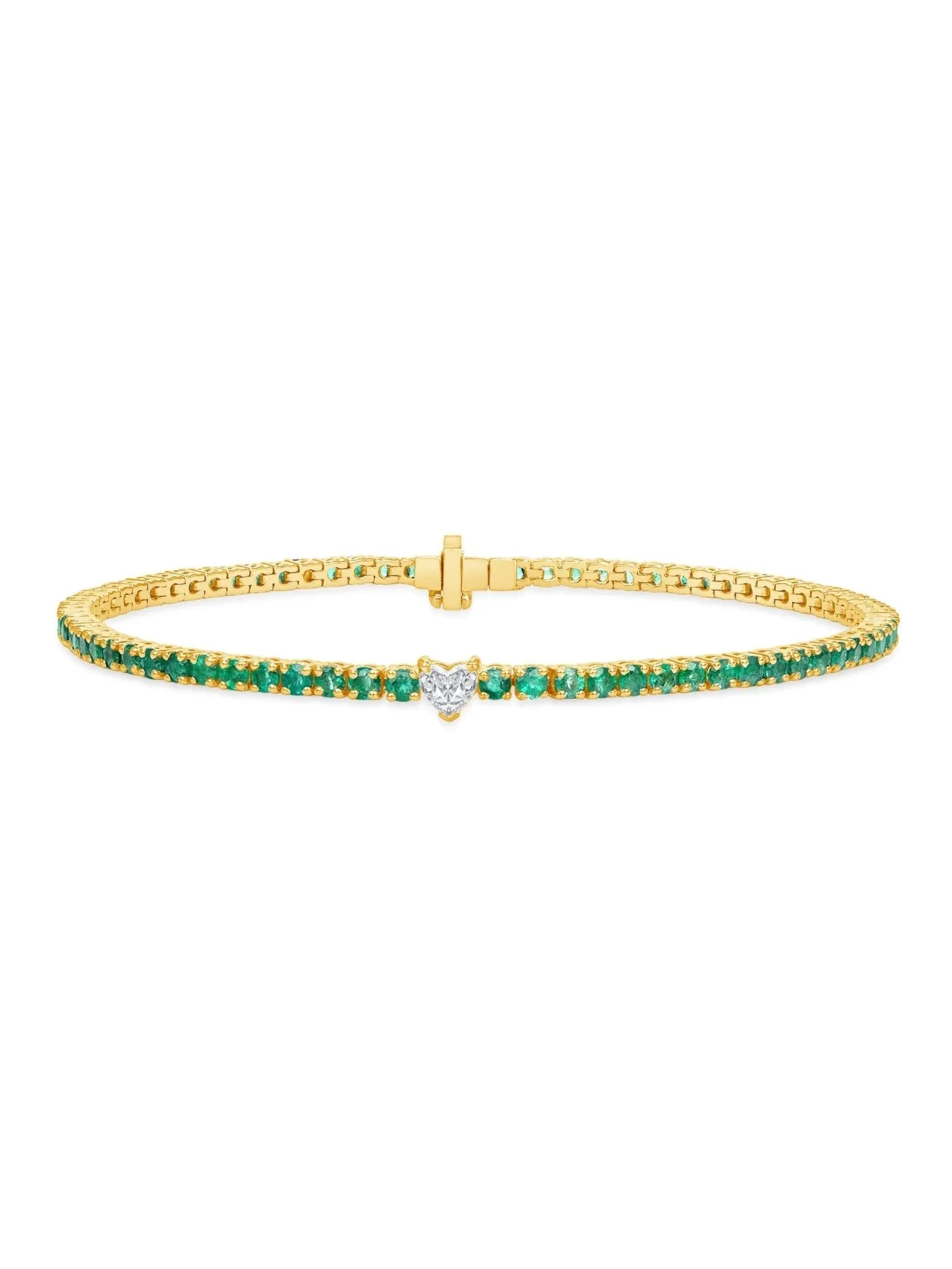 Lauren Diamond Heart and Emerald Tennis Bracelet 14K