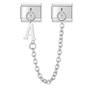 Letter A, Double Linked Charms, on Silver