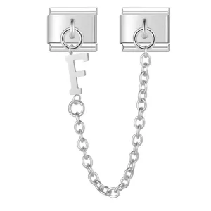 Letter F, Double Linked Charms, on Silver