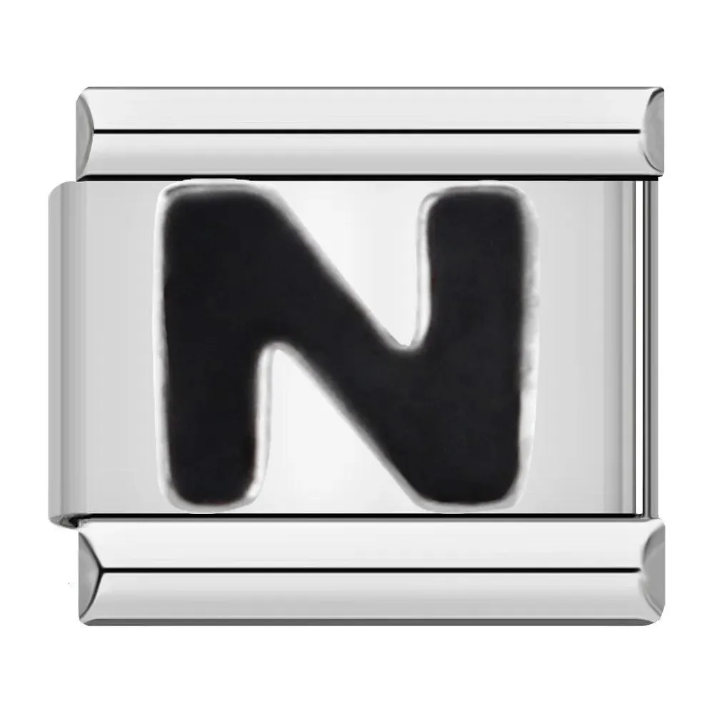 Letter N in Black, on Silver