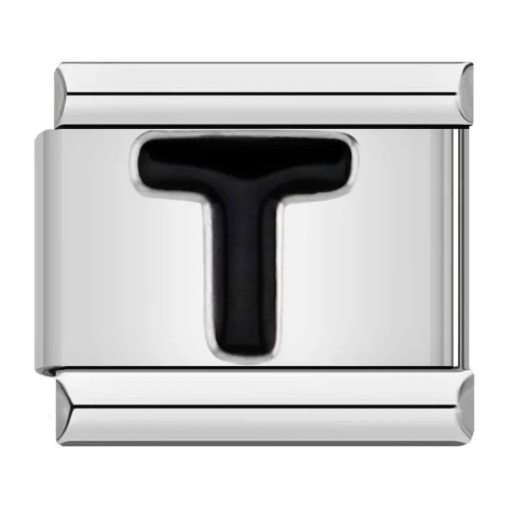 Letter T in Black, on Silver