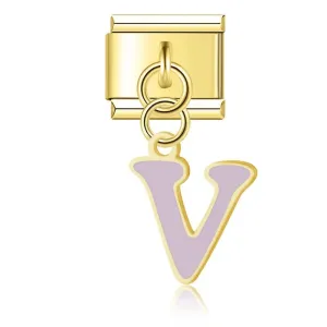 Letter V in Pink, on Gold