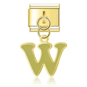 Letter W in Green, on Gold