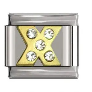 Letter X in Gold with Stones, on Silver