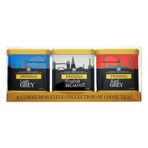 London Skyline Red, White and Blue Caddies - 3 x 100g Loose Tea