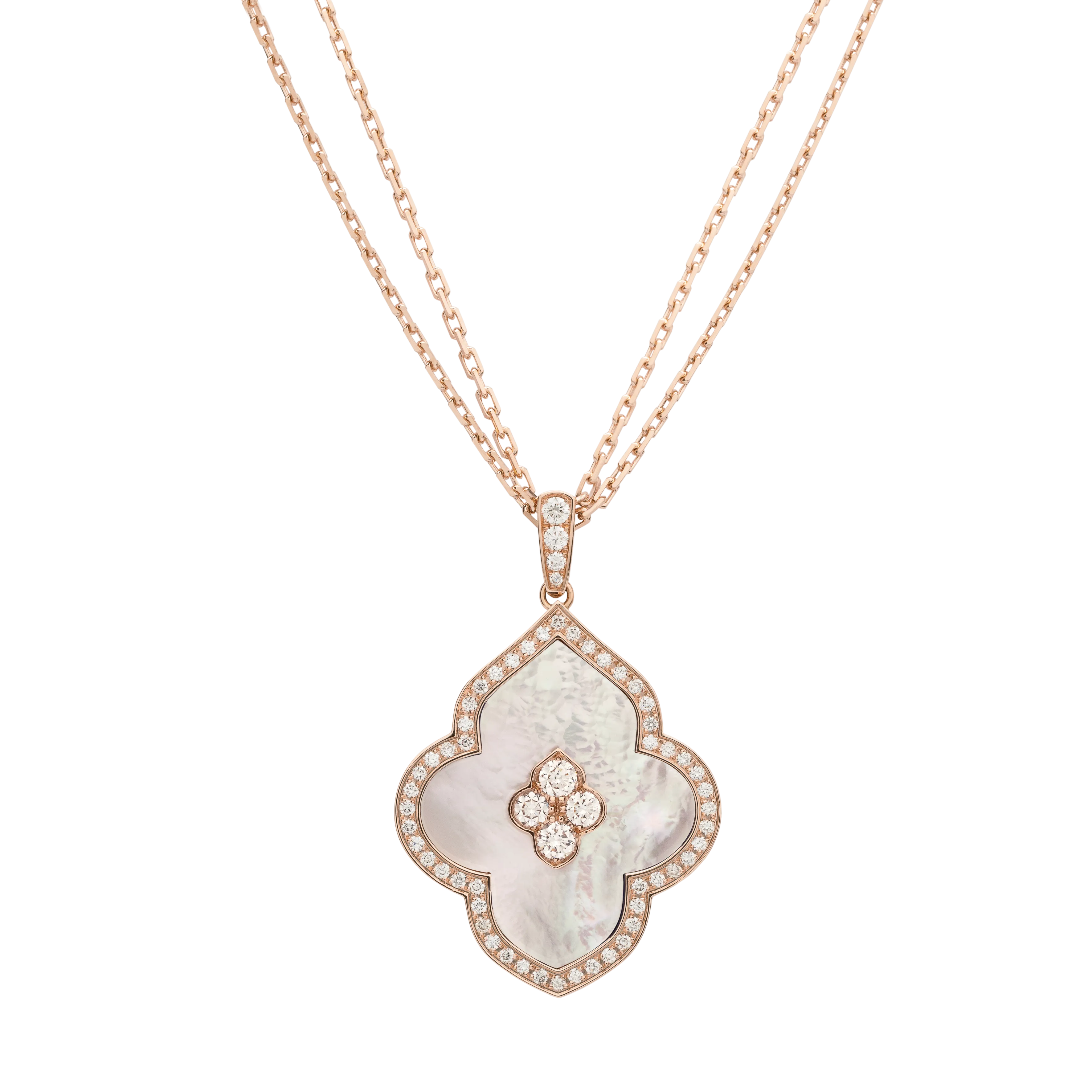 LUCE COLOUR - PENDANT SEMI PAVE ROSE GOLD MOTHER OF PEARL & 4 DIAMONDS L