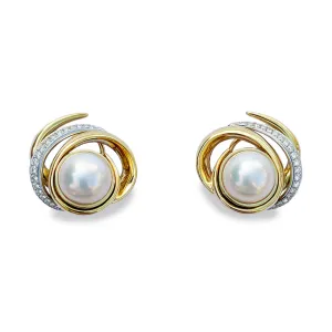 Mabe Pearl, Diamond, Platinum and Yellow Gold Earrings