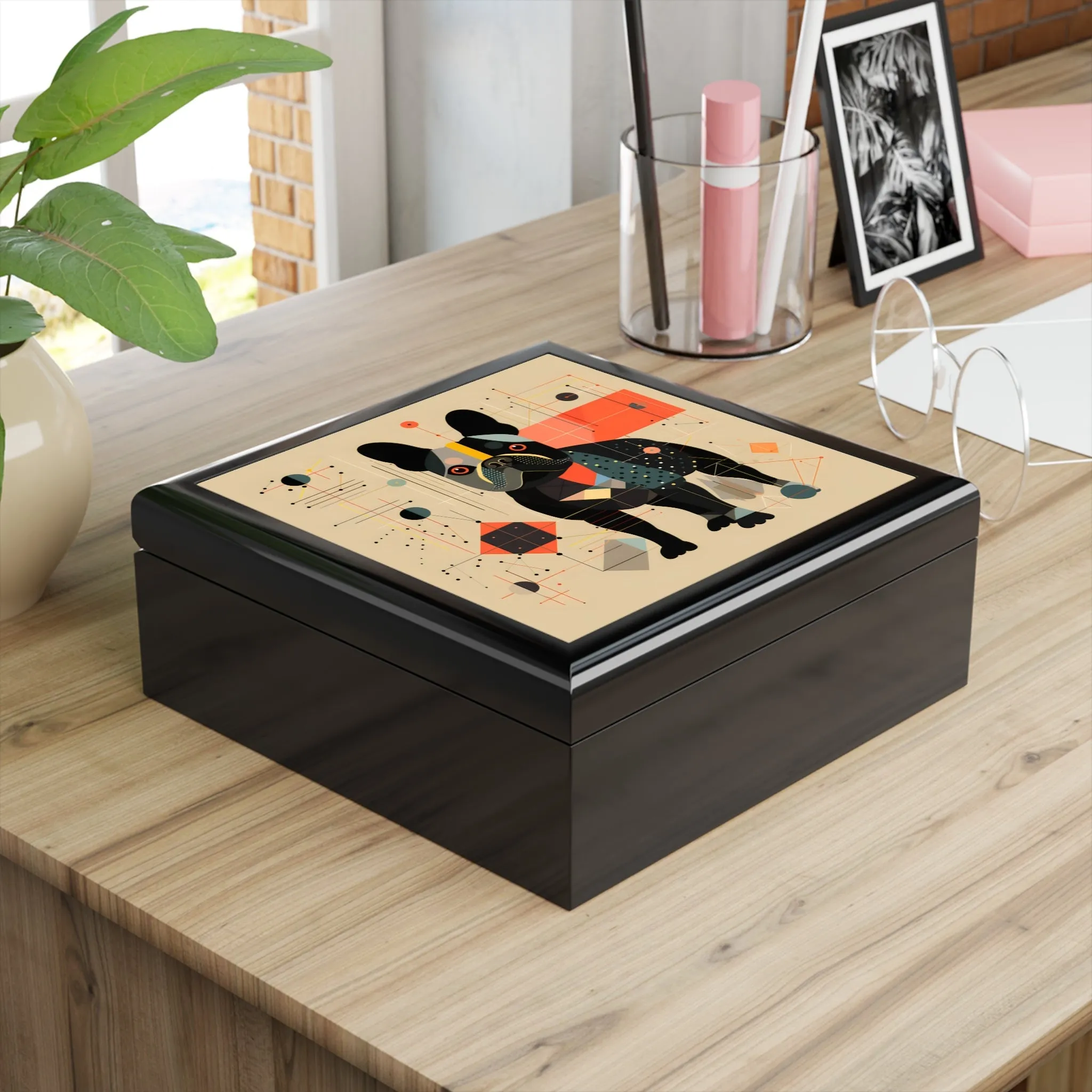 Mid-Century Modern French Bulldog Artwork Gift and Jewelry Box