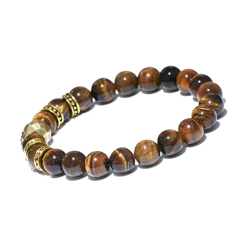 Natural Brown Stone Antique Black Beads Skull Bracelet