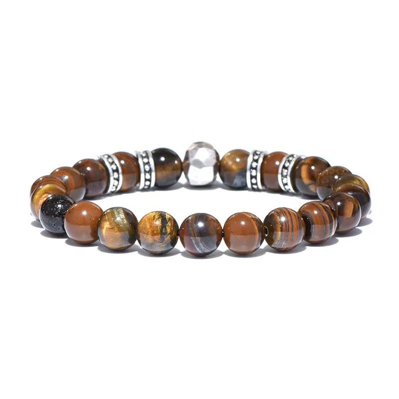 Natural Brown Stone Antique Black Beads Skull Bracelet