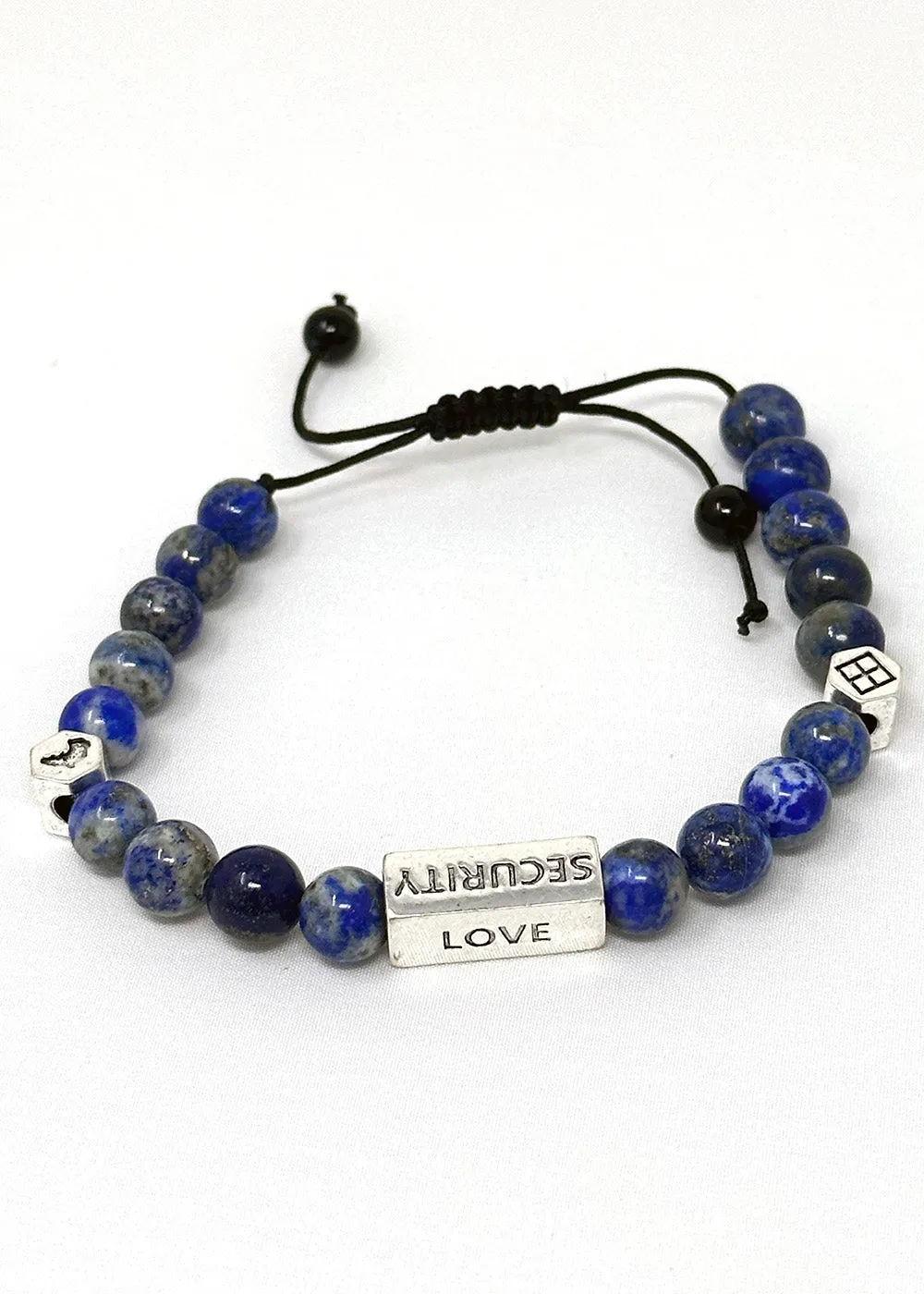 Nife Unisex Adinkra Symbol Beaded Bracelet (Lapiz Lazuli with Silver)