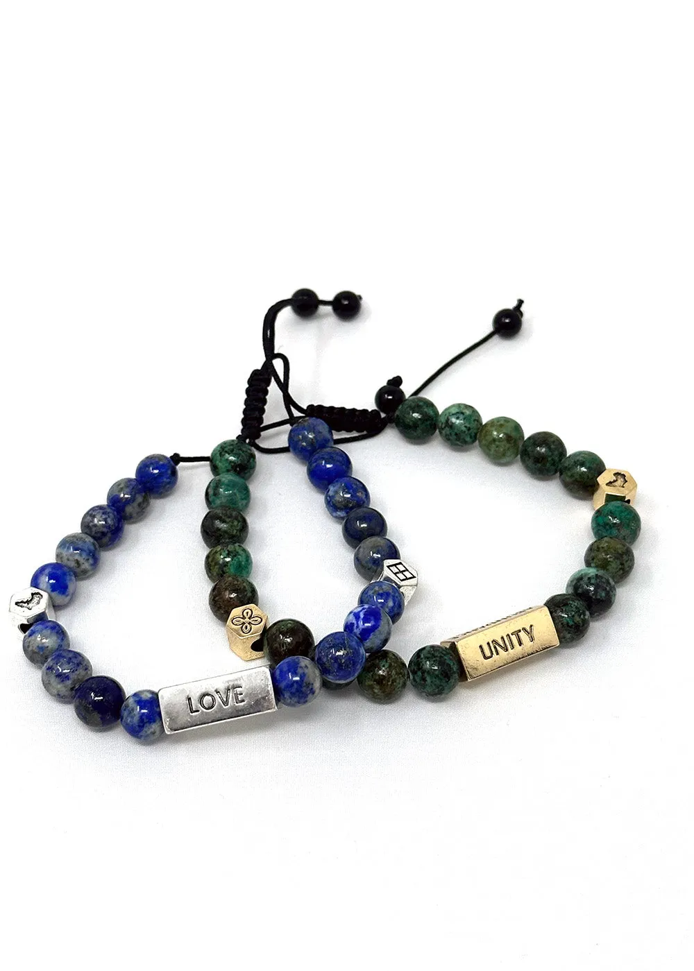 Nife Unisex Adinkra Symbol Beaded Bracelet (Lapiz Lazuli with Silver)