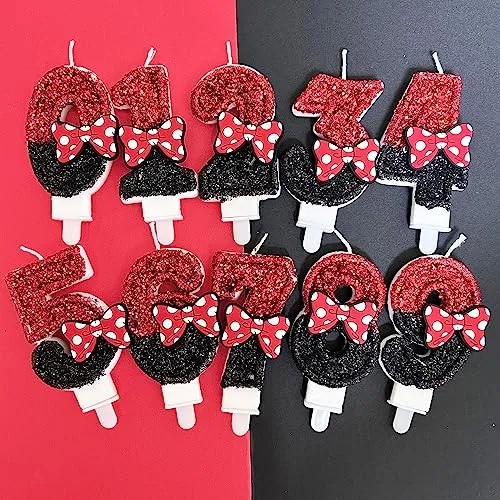 Number 5 Birthday Candle,Red Black Sequin Number Candles with Red Bow 5nd Glitter Cake Candles