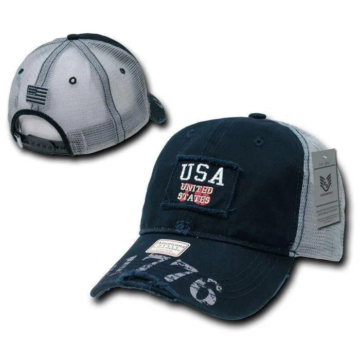 Patriotic USA Flag 1776 America Vintage Feel Distressed Baseball Dad Caps Hats