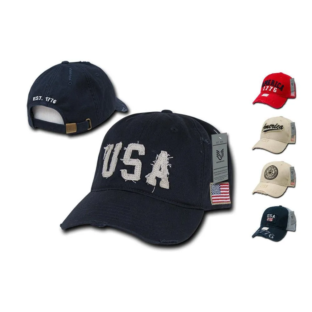 Patriotic USA Flag 1776 America Vintage Feel Distressed Baseball Dad Caps Hats