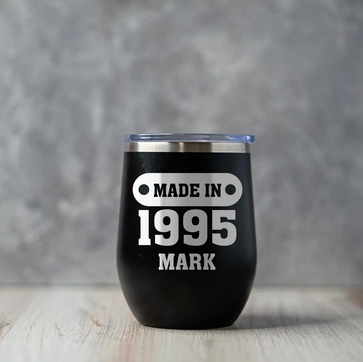 Personalized Made In Badge Birthday Wine Tumblers 12oz