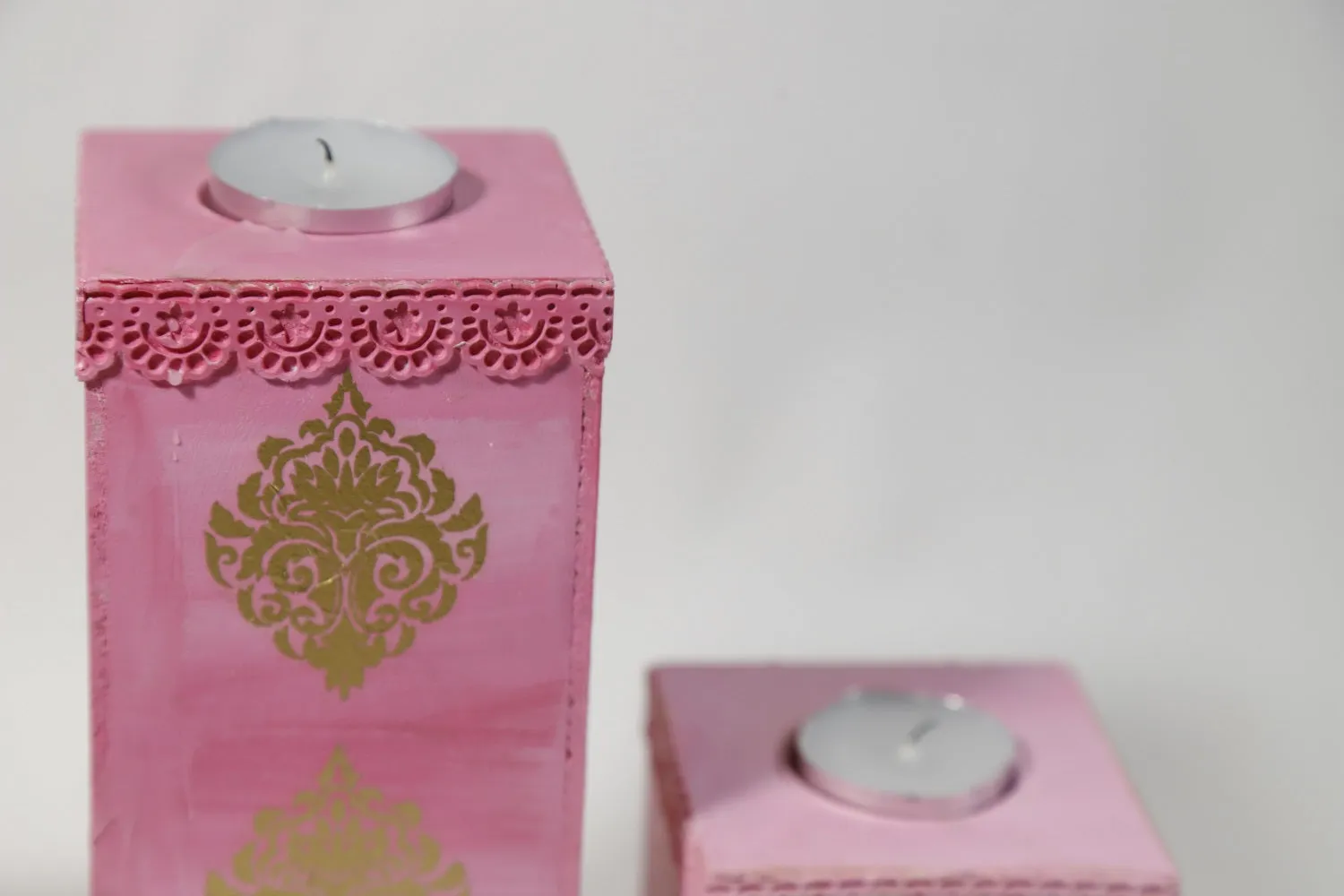 Pink & White' Tealight Candle Holder Pillar Set of 3