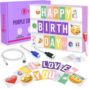 Purple Cinema Light Box with 312 Letters Emojis 3 Markers Led Light Box Sign