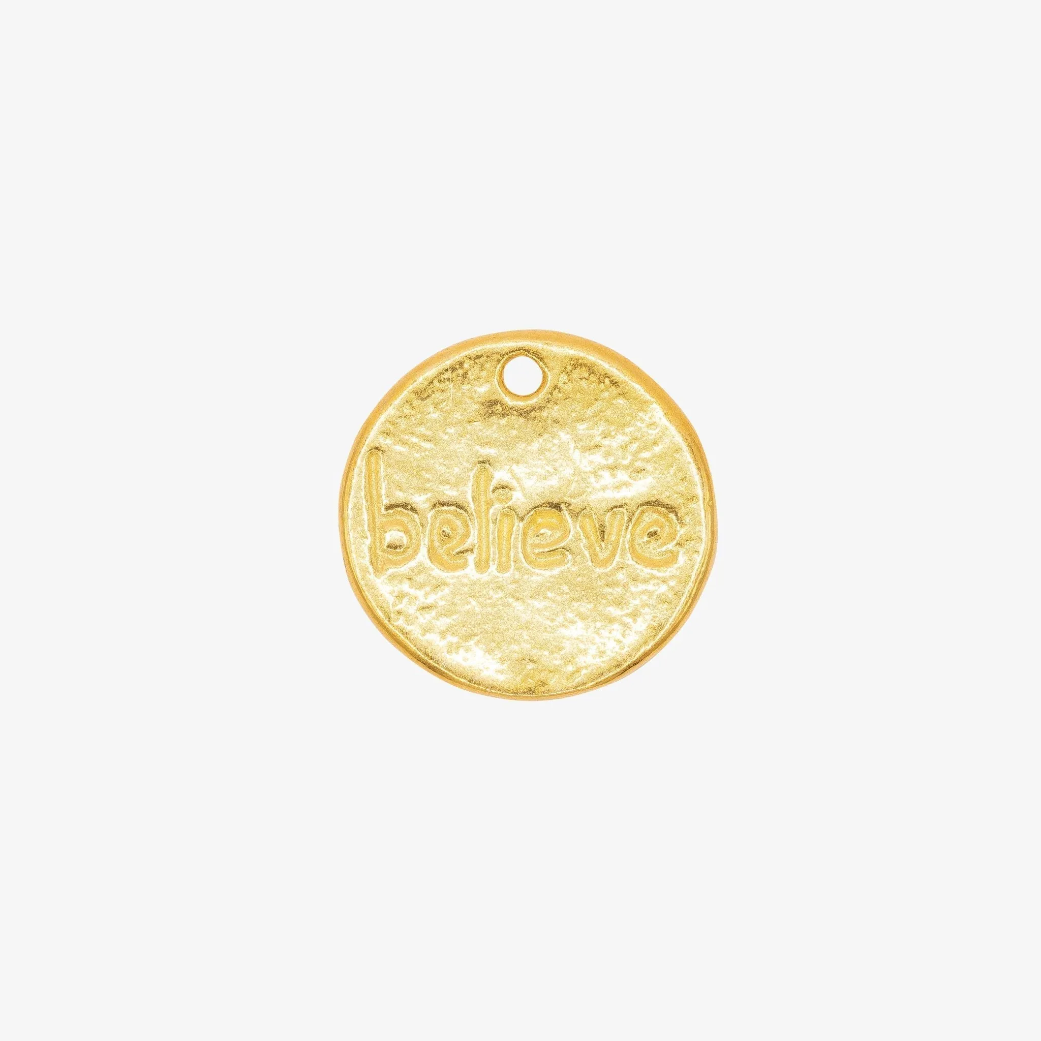 "Believe" Stamp Charm Wholesale 14K Gold, Solid 14K Gold, G185